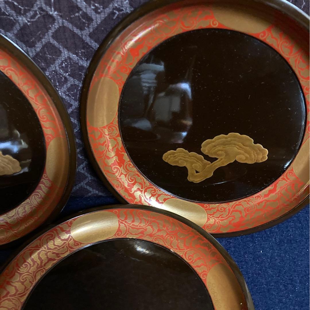 研出蒔絵　霊芝紋木皿　五枚組