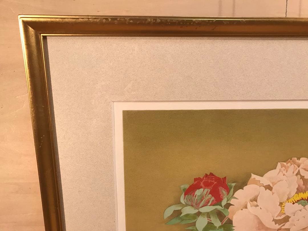 堀文子　「牡丹」　リトグラフ　直筆サイン・エディション・作品証明シール有り