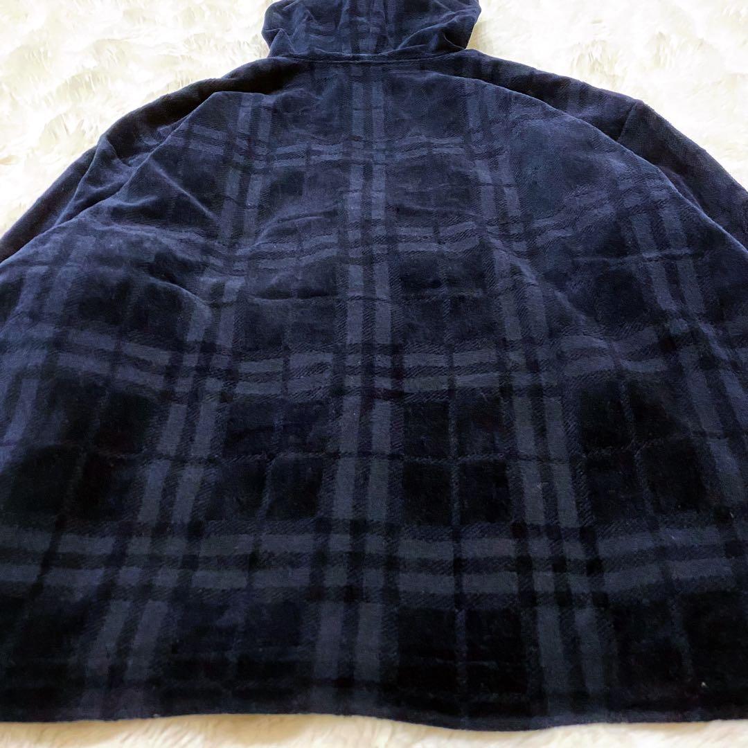 【大きいサイズ】バーバリー ゴルフ ギガチェック ベロア パーカー ネイビー