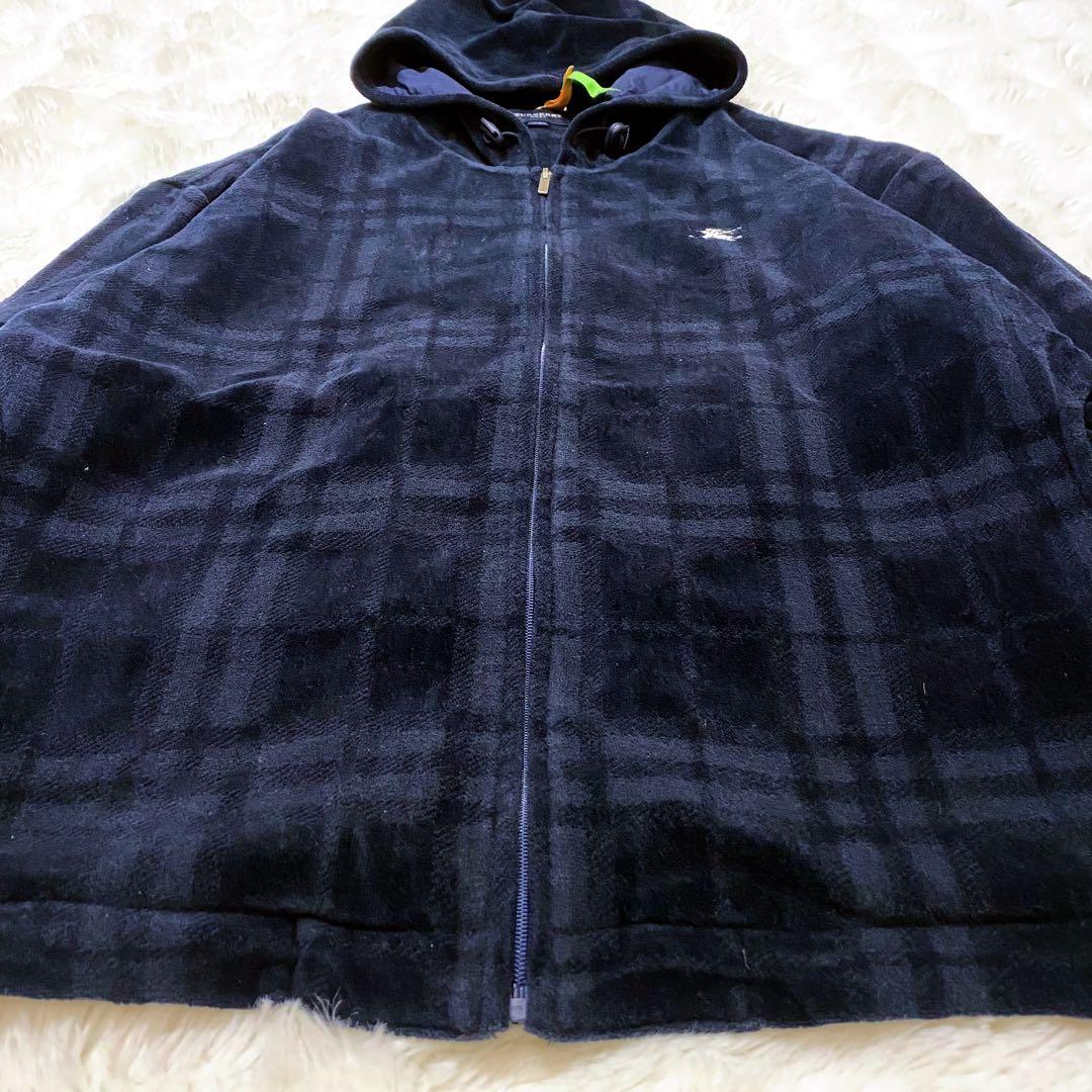 【大きいサイズ】バーバリー ゴルフ ギガチェック ベロア パーカー ネイビー