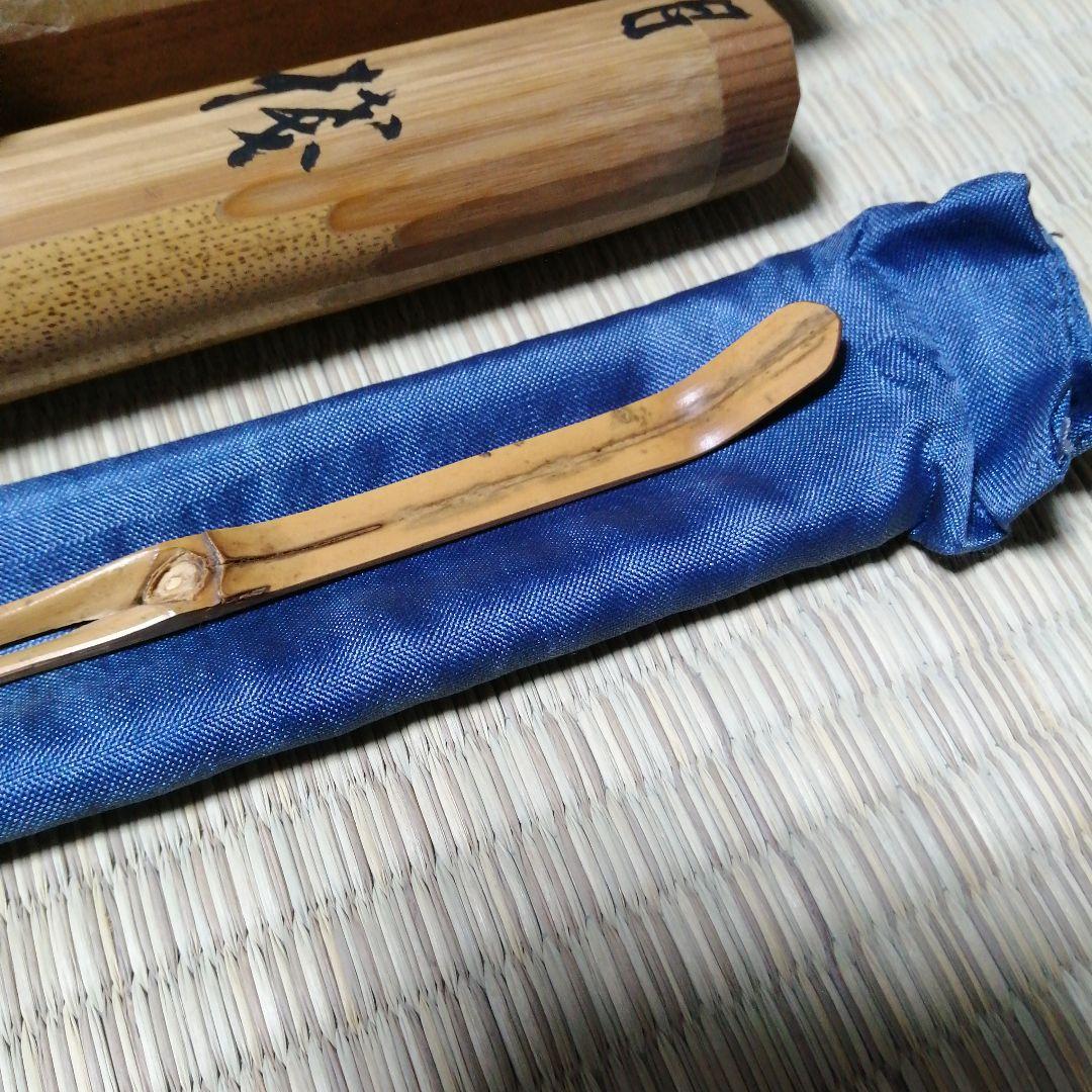 土橋宗三　木曽桟二股茶杓　18cm　江戸後期