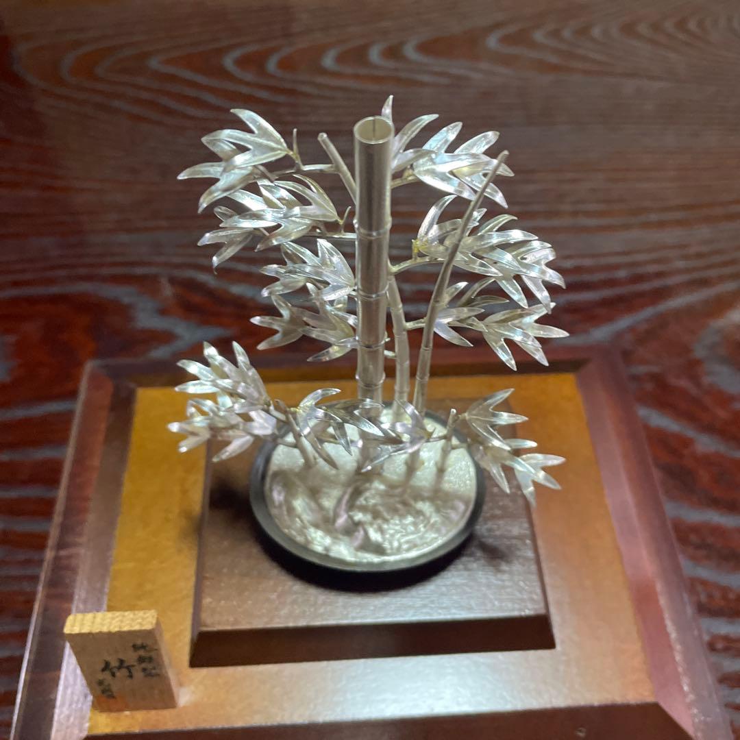 純銀製竹ミニチュア ガラスケース付き