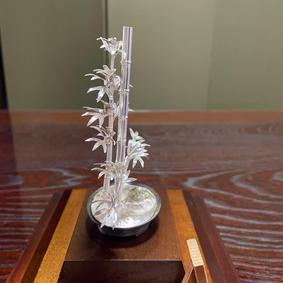 純銀製竹ミニチュア ガラスケース付き
