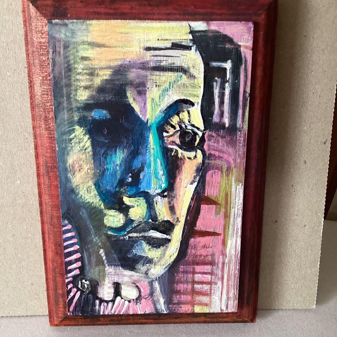 林　耕平　　コウヘイ画伯　　　自画像　　油彩画　　木製ボード