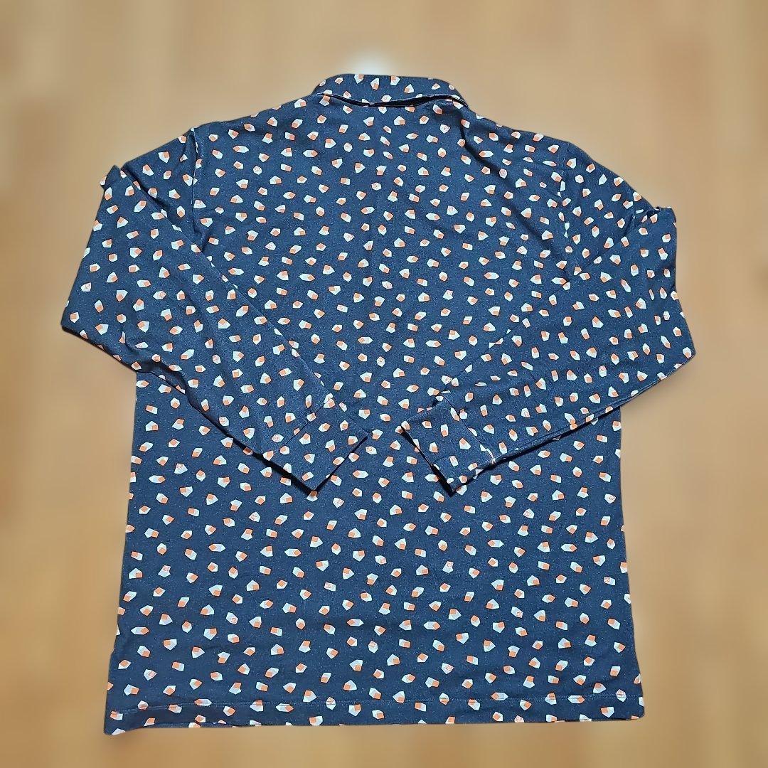 ZOY 　最新　秋　冬　ネイビー パターン柄 長袖ポロシャツ