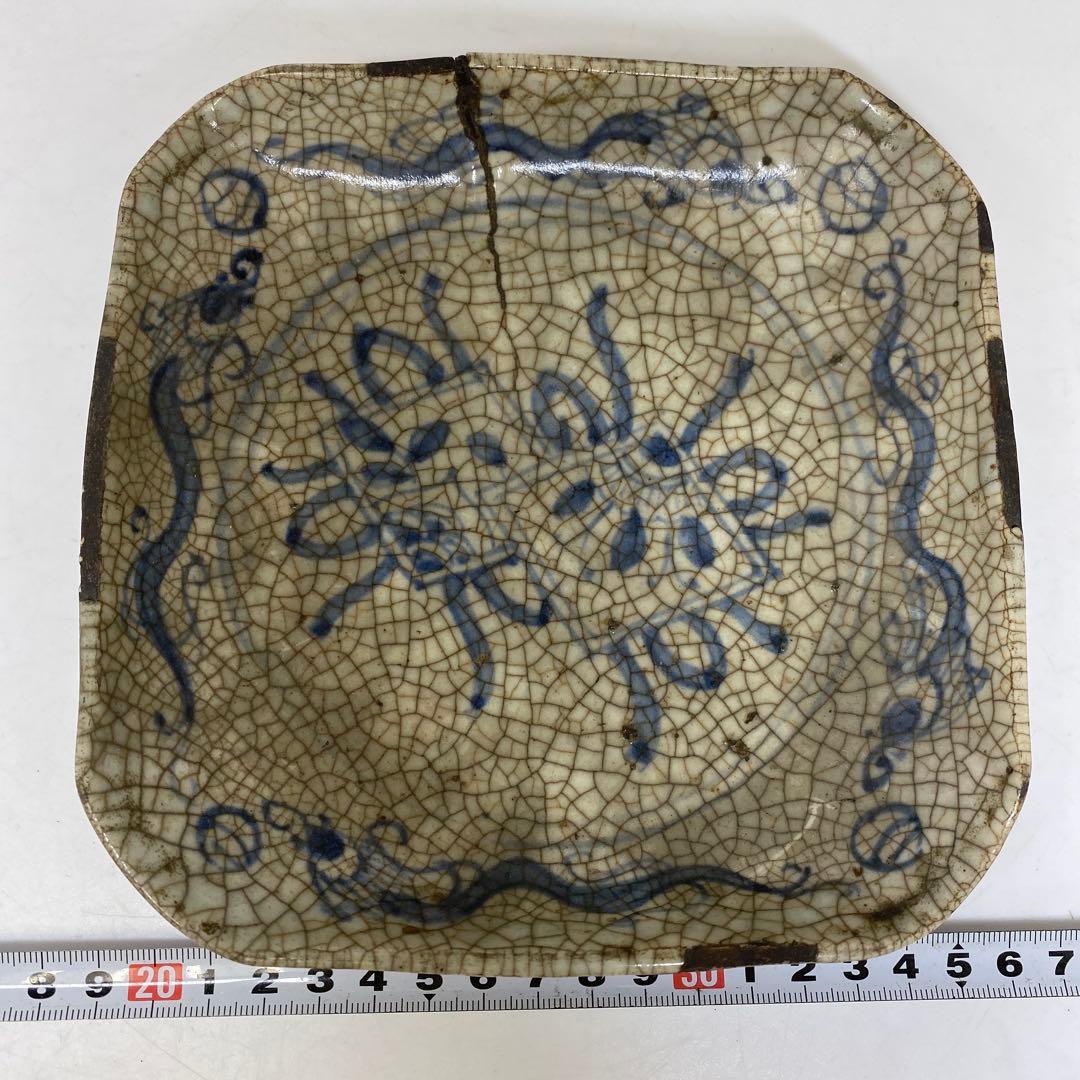 中国明時代　呉須古染付　四方鉢　東さ7-0330①