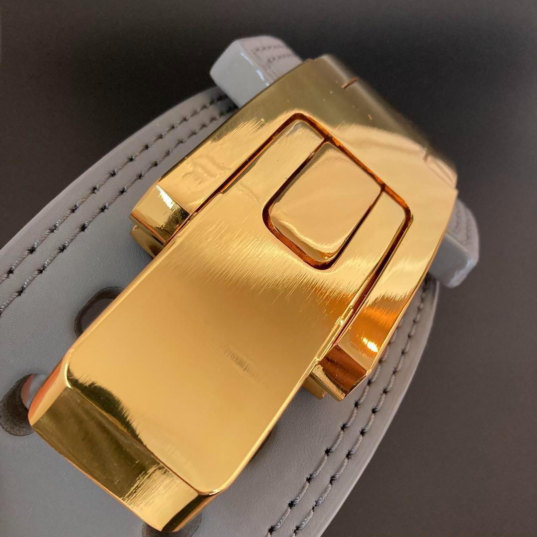 新品 パワーベルト レバーアクション Sサイズ 本革 グレー×ゴールド 可変式
