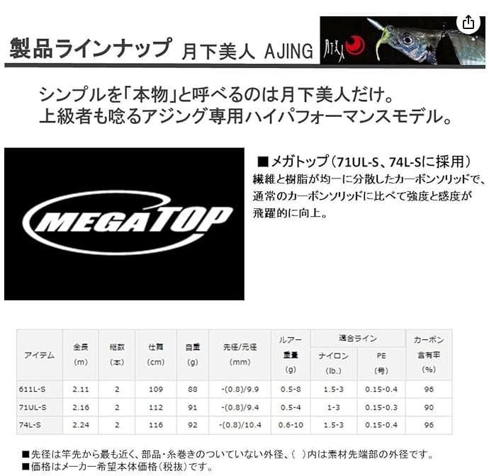 月下美人AJING 74L-S アジングロッド