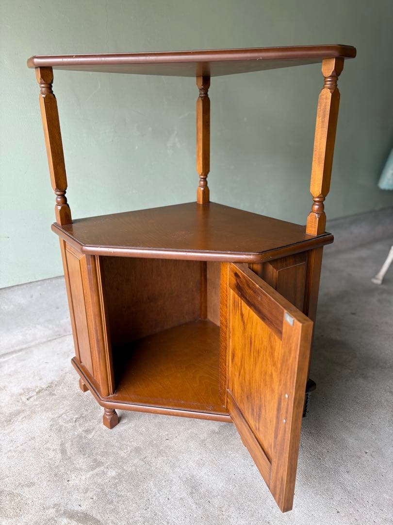 木製コーナーテーブル ブラウン 扉付き