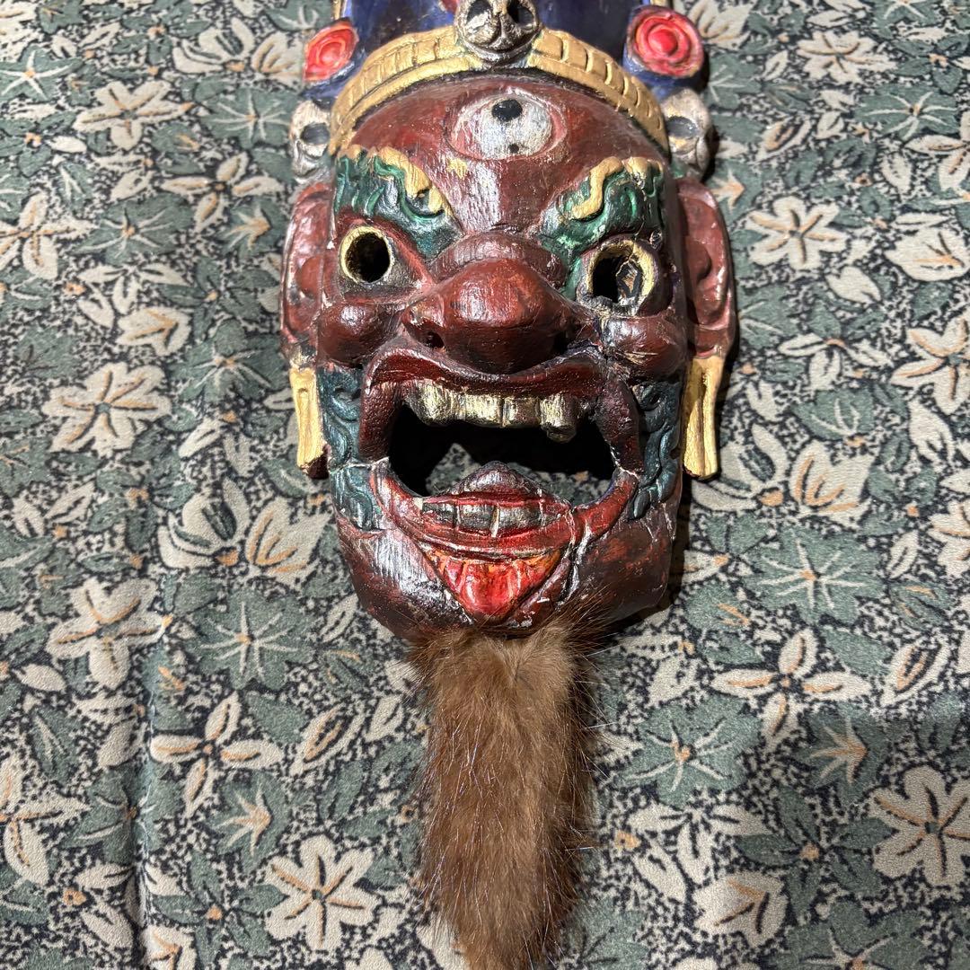 ヴィンテージ 木製仏面　2連マスク　ゴンポ　マハーカーラ　大黒天　お面