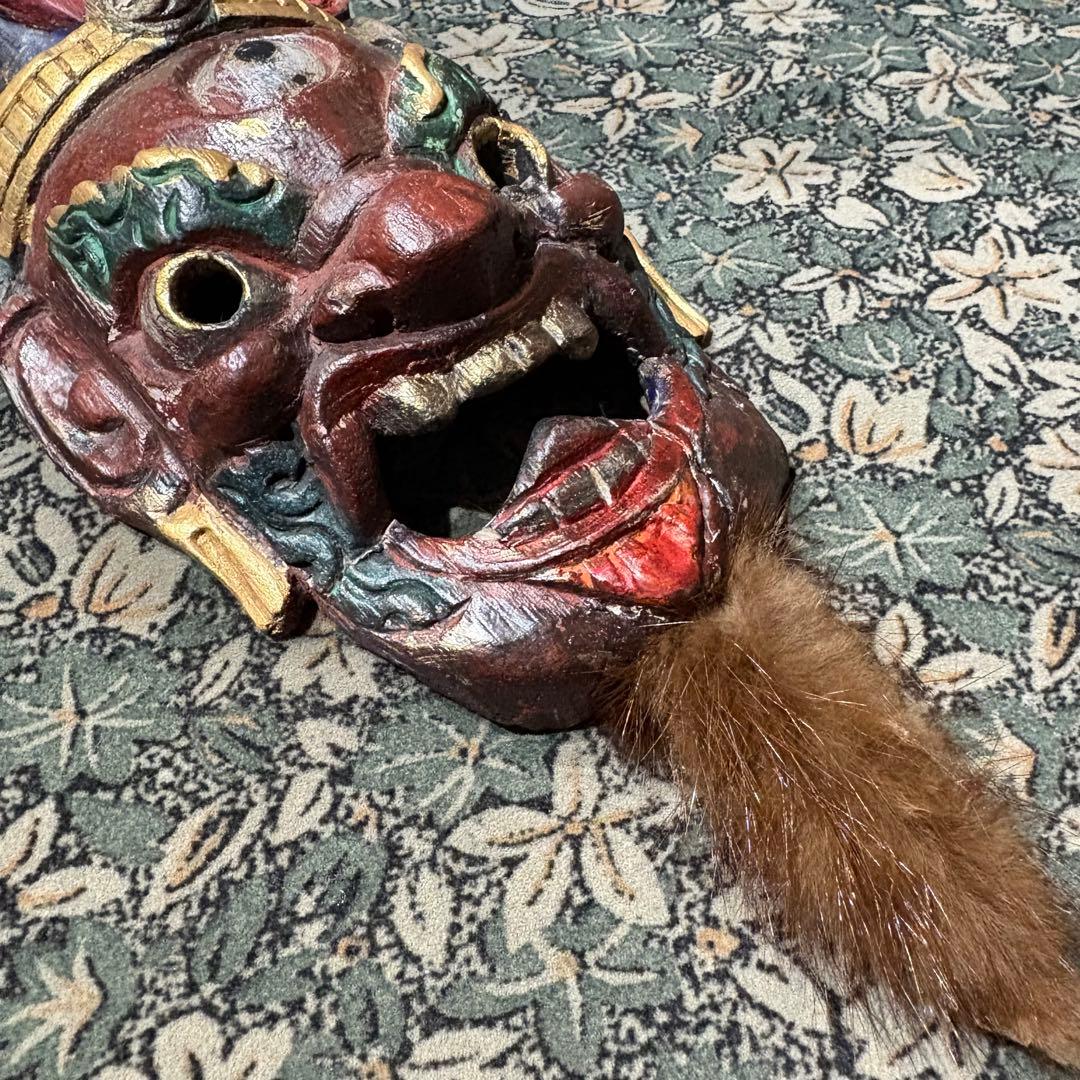 ヴィンテージ 木製仏面　2連マスク　ゴンポ　マハーカーラ　大黒天　お面