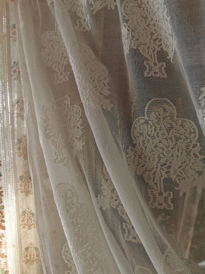 アンティーク 英国 マドラスレース 生命の樹と鳥 ノッティンガムカーテンパネル