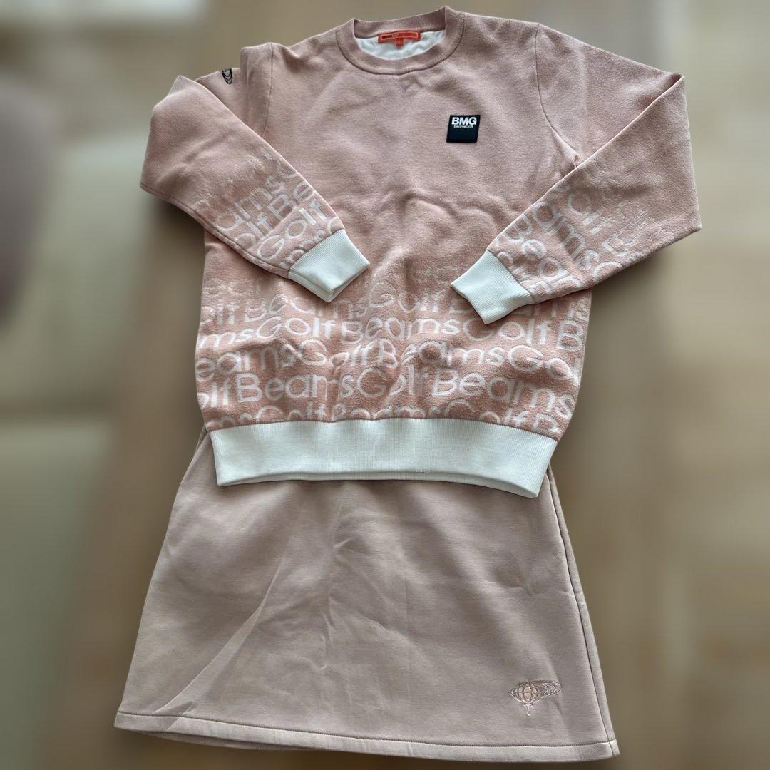 週末値下BeamsGolf ピンク 防風ニット　スカートセット　L サイズ　美品