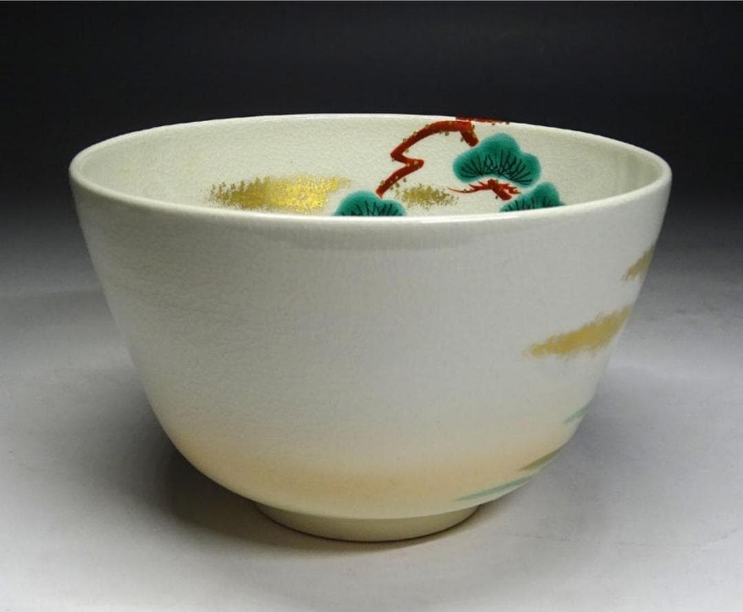 京焼 茶道具 平安清峰造 仁清風 色絵 茶碗 牛紋 共布 共箱 n12642