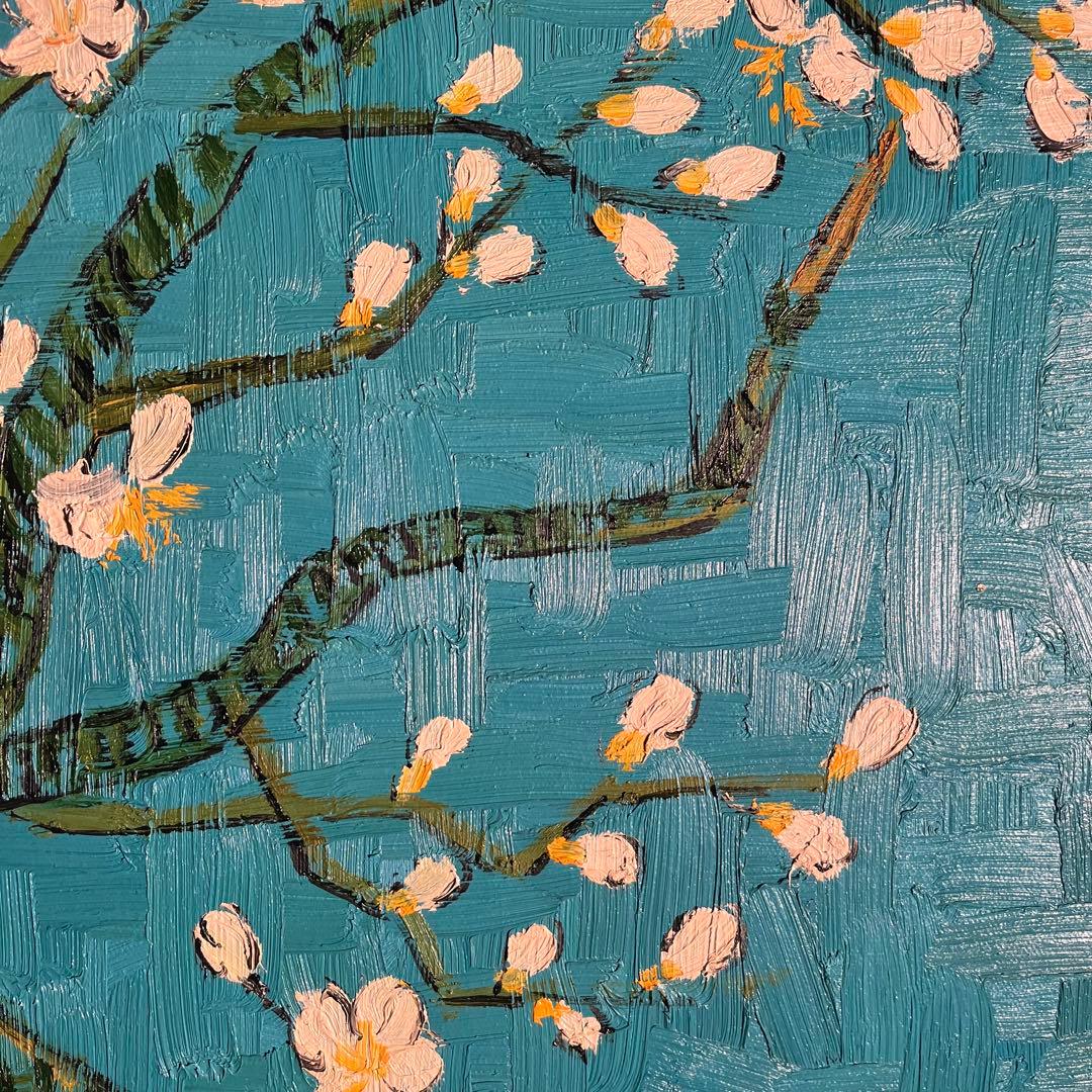 ★特大★ 手書き油絵 ゴッホ 花咲くアーモンドの枝 肉筆絵画 額付き 油彩画