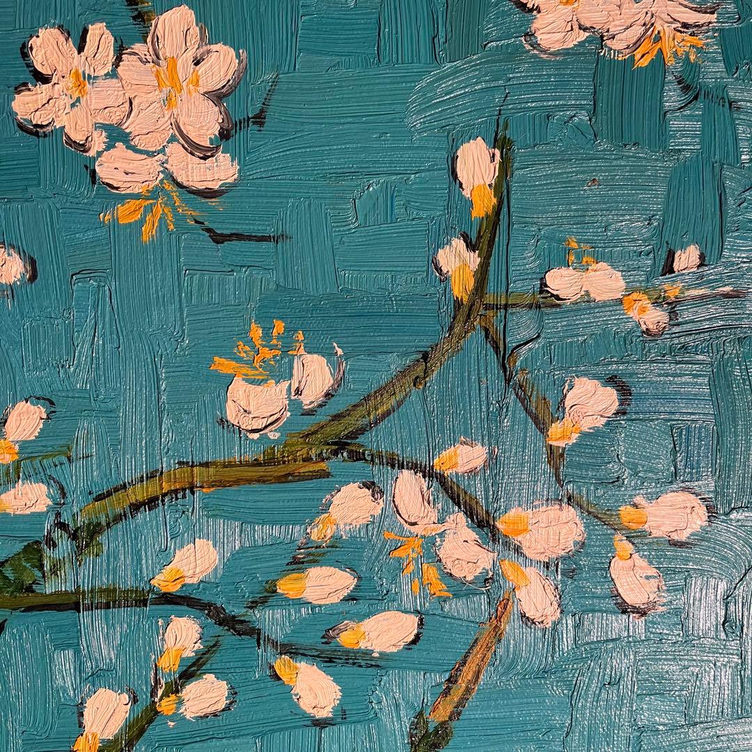 ★特大★ 手書き油絵 ゴッホ 花咲くアーモンドの枝 肉筆絵画 額付き 油彩画