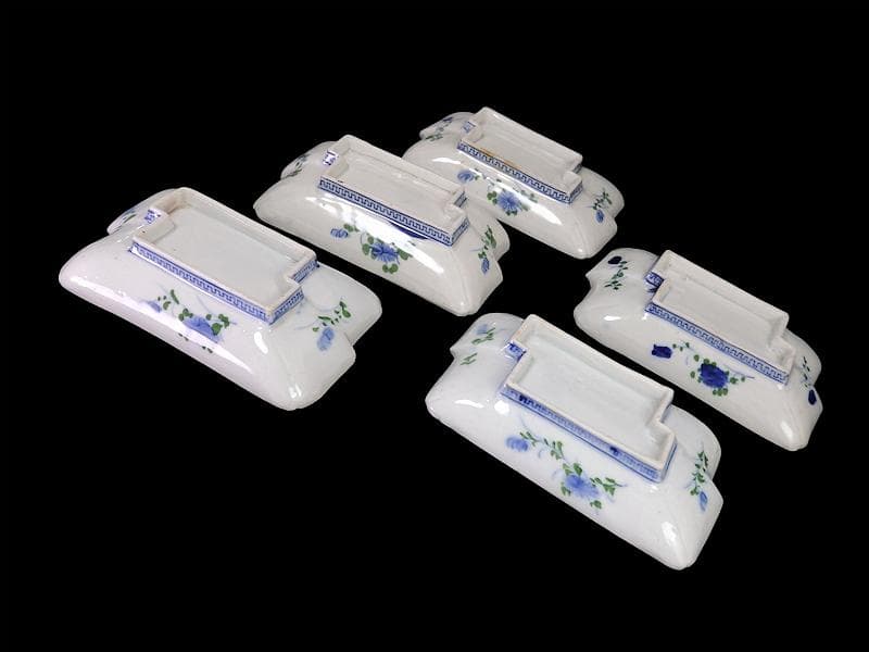 古伊万里　染錦　梅に菊　松に短冊の図　変形長皿　５客　B048AS-CWx