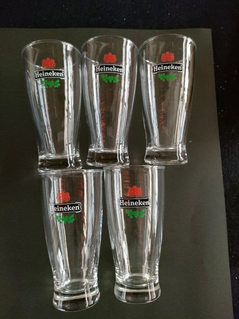 ●【箱付き未使用5客Heinekenハイネケン公式ロゴビアグラス非売品ノベルティ