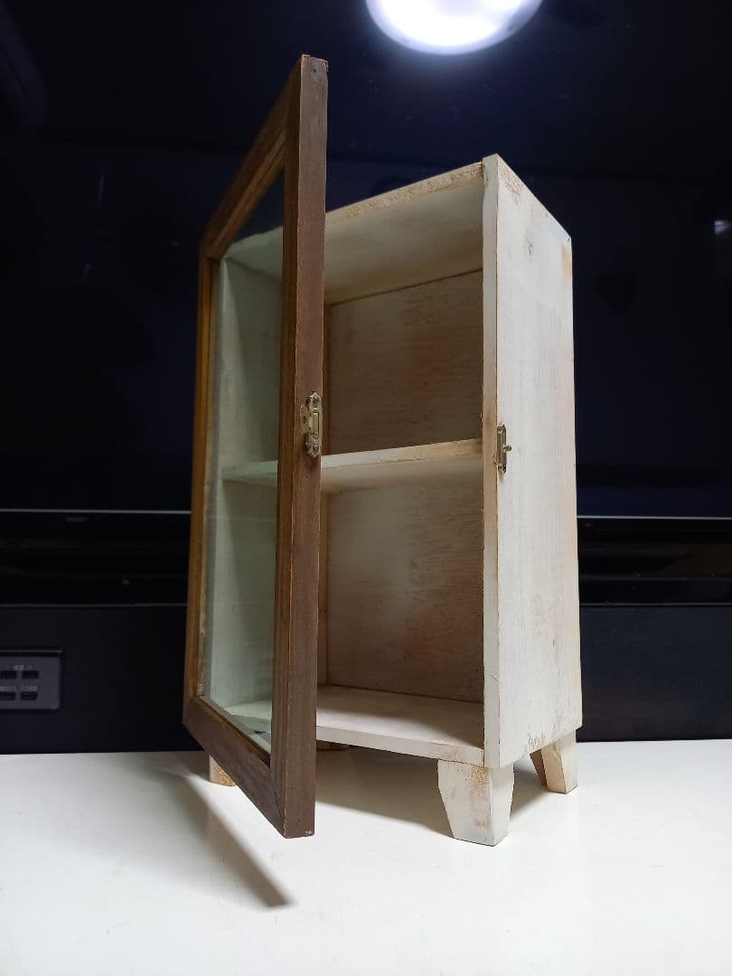 フレンチ　シャビー　ウッド　ディスプレイ　卓上　ソーダガラス　ショーケース