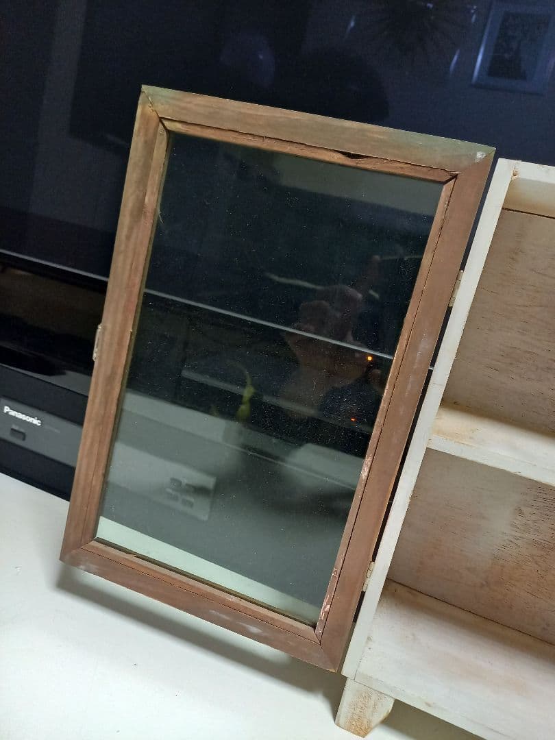 フレンチ　シャビー　ウッド　ディスプレイ　卓上　ソーダガラス　ショーケース