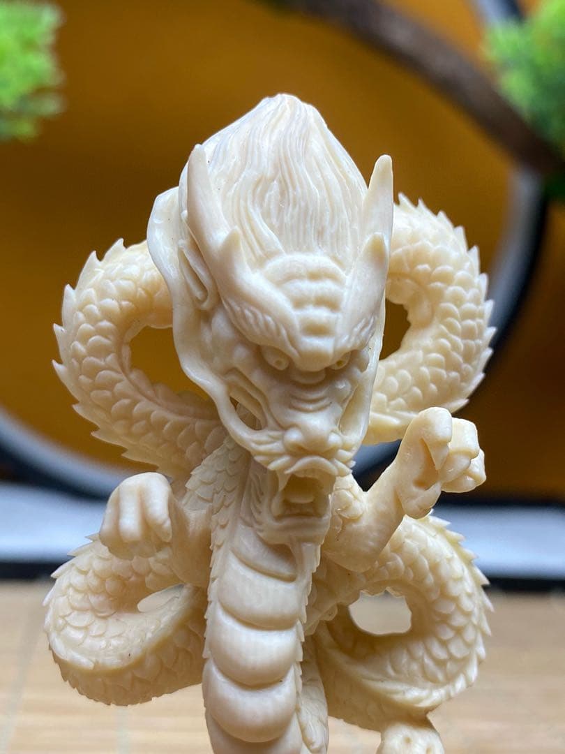 天然マンモス牙美しい手作り彫刻　1至尊神龍　置物