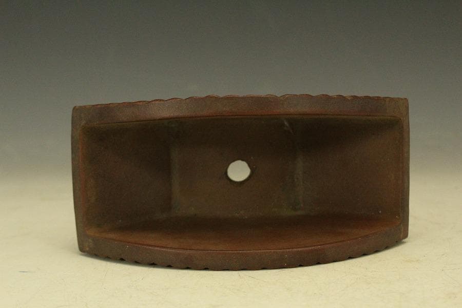 中国美術 朱泥 扇形 花盆 鐡画軒 在印 植木鉢(HA514)