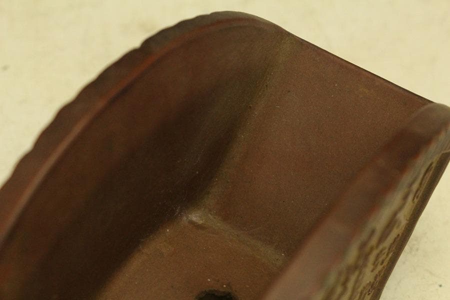 中国美術 朱泥 扇形 花盆 鐡画軒 在印 植木鉢(HA514)