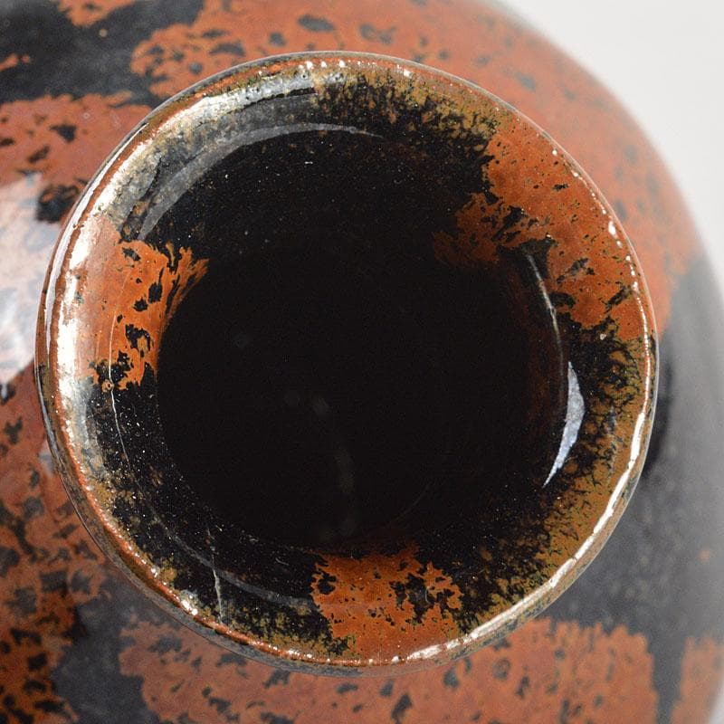 京焼　清水焼　清水保孝作　鉄釉鉄彩　花入　共布共箱　C　6744