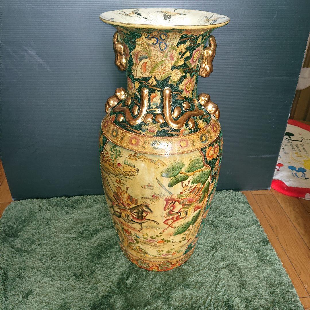 時代物、薩摩、金欄手群鶴地紋花鳥金壺