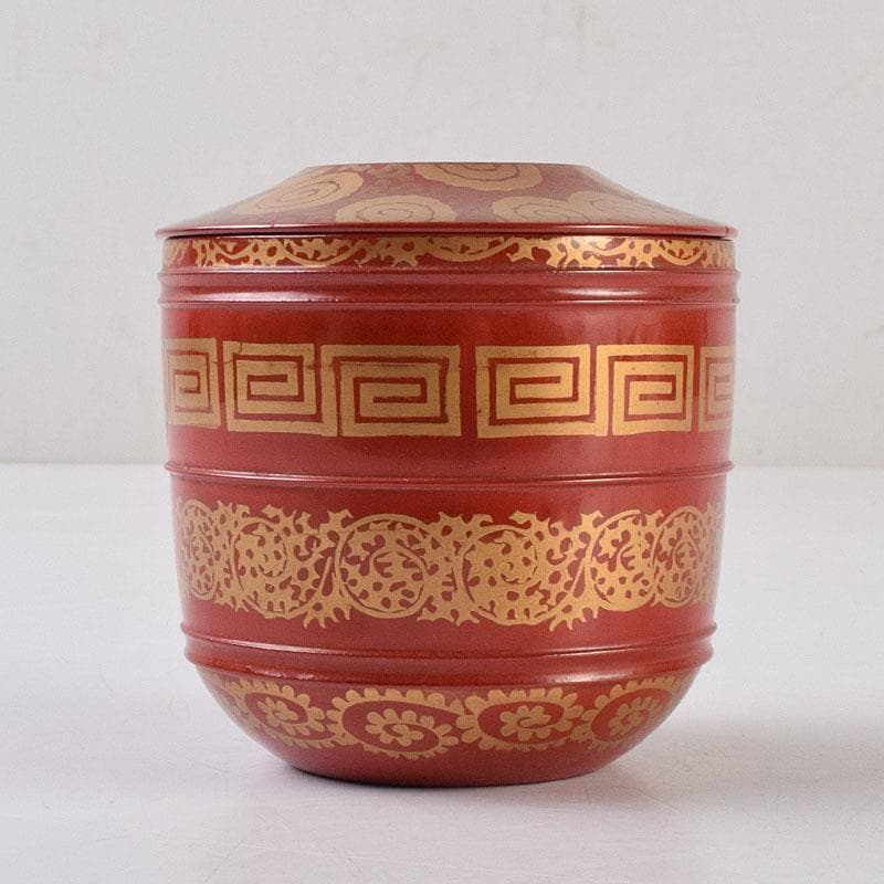 専用　茶道具　塗師中村宗哲作　朱唐草如心好　寸切茶器即中斎極め箱　M　R9252