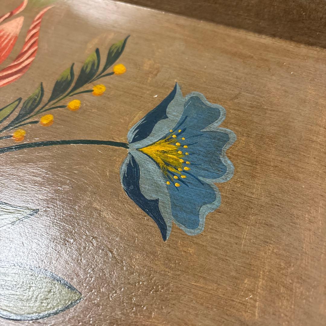 フランス　蚤の市　ヴィンテージ 花柄 木製 ベッドテーブル ハンドペイント