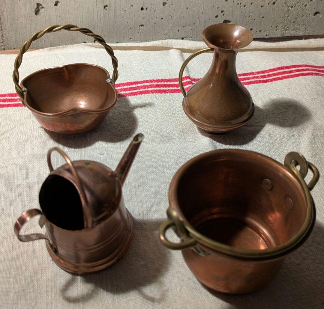 フランスアンティーク　ディネット 銅製ままごと ミニチュアキッチン道具 4個