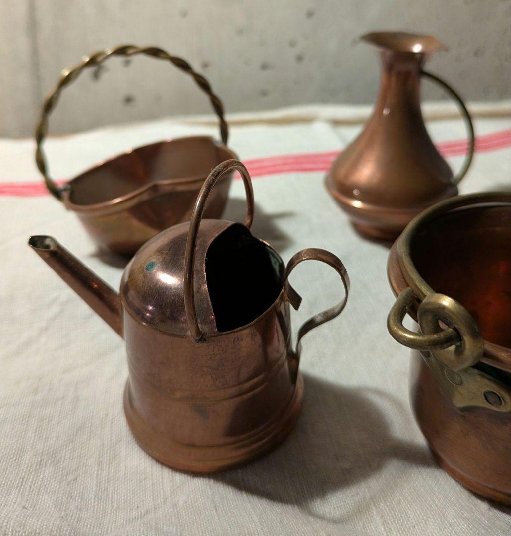 フランスアンティーク　ディネット 銅製ままごと ミニチュアキッチン道具 4個