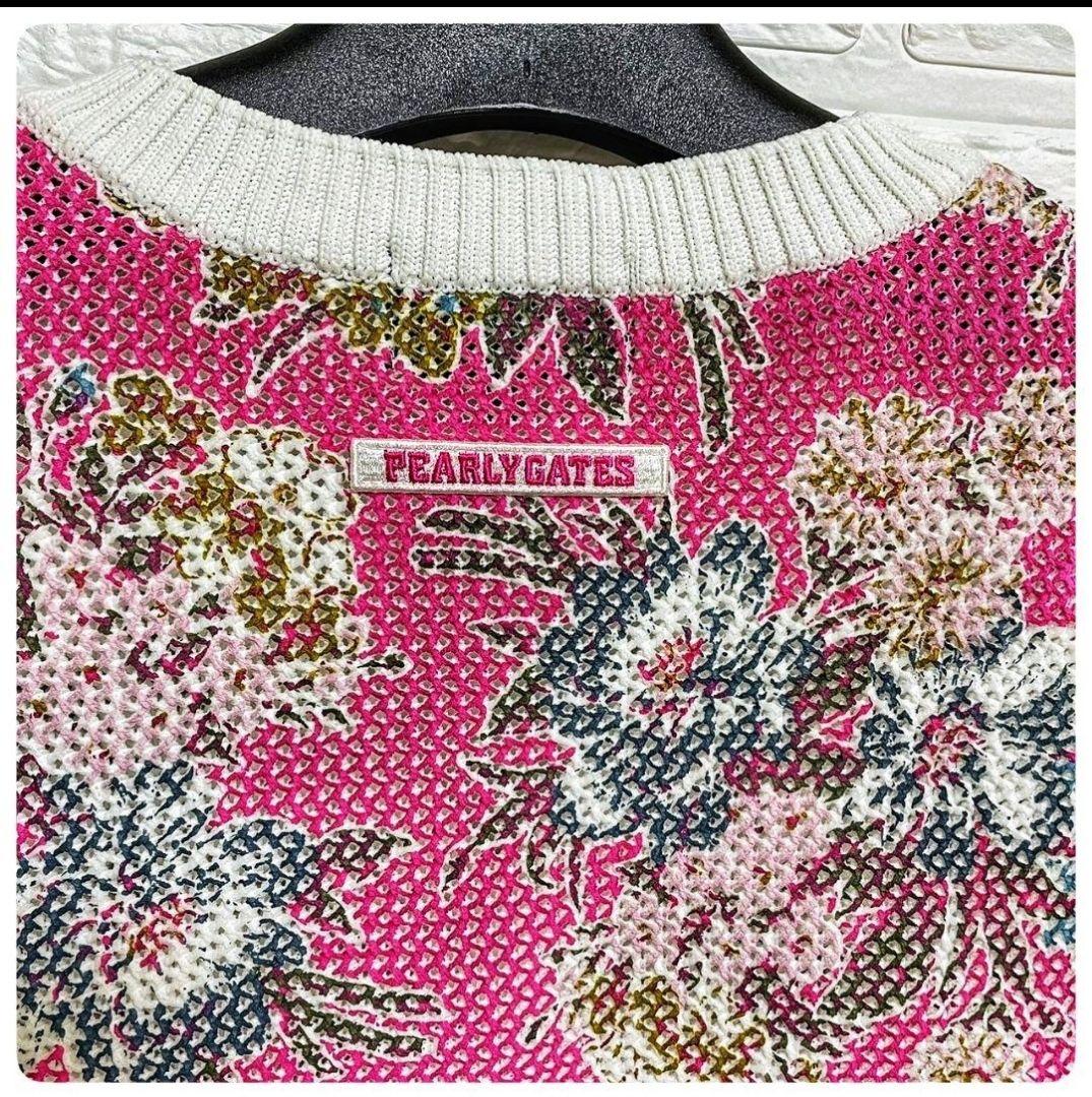 【1（M相当）】パーリーゲイツ フラワーニット プリントベスト