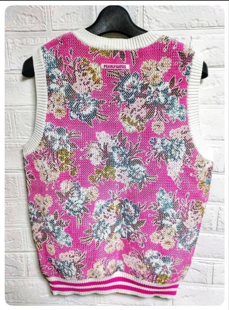 【1（M相当）】パーリーゲイツ フラワーニット プリントベスト