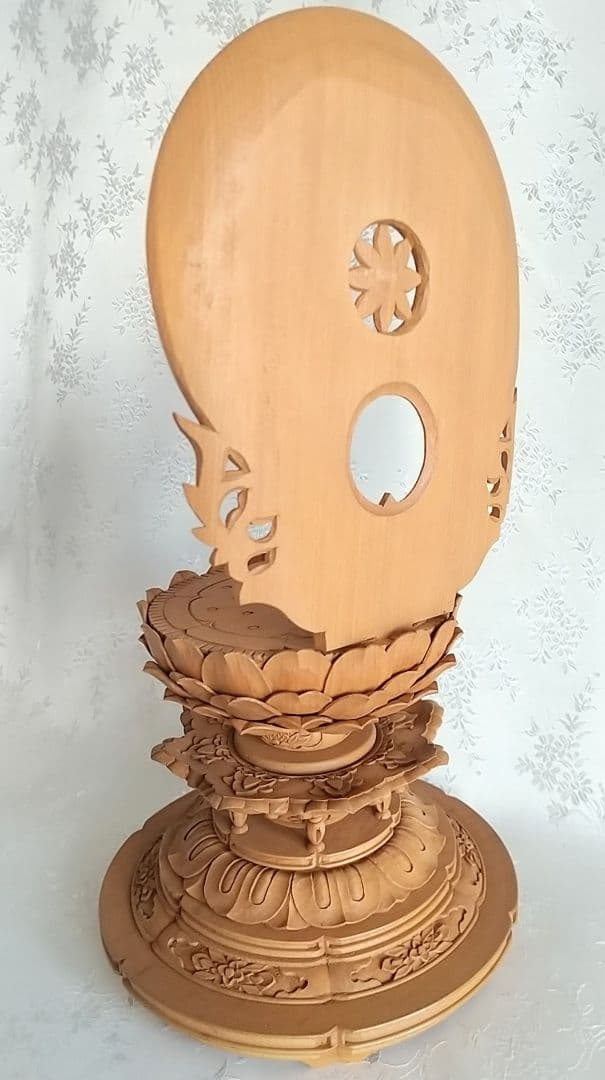 台座+光背 3.5寸坐像用#595 円台 円光 木彫 仏像付属品