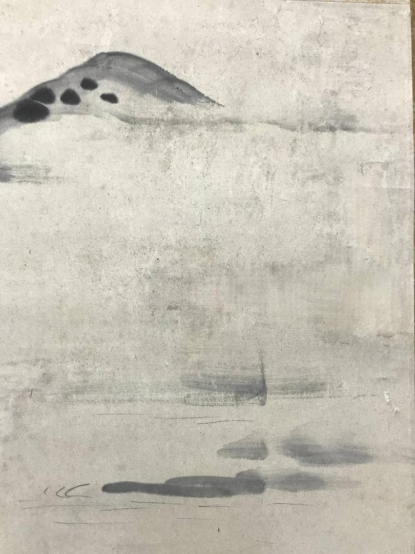 【真作】狩野伊川院/湖畔に水鳥図/山水図/横物/掛軸/名家伝来/AC-218