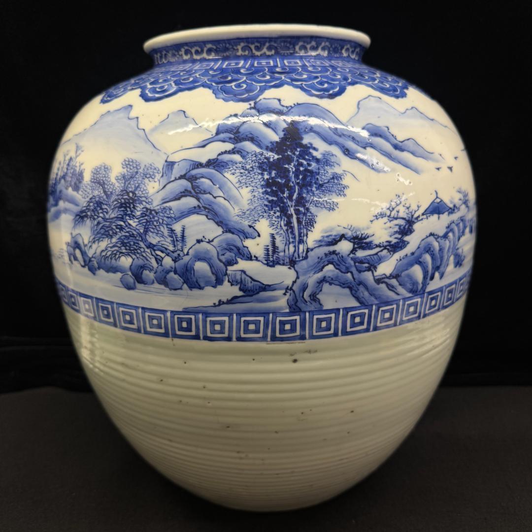 希少！肥前有田　金作製　花瓶　　名工　大正時代　時代物染付 山水青花