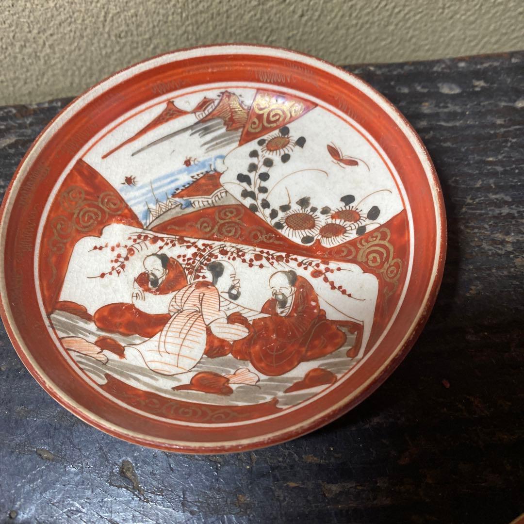 明治　九谷　赤絵小皿5枚セット