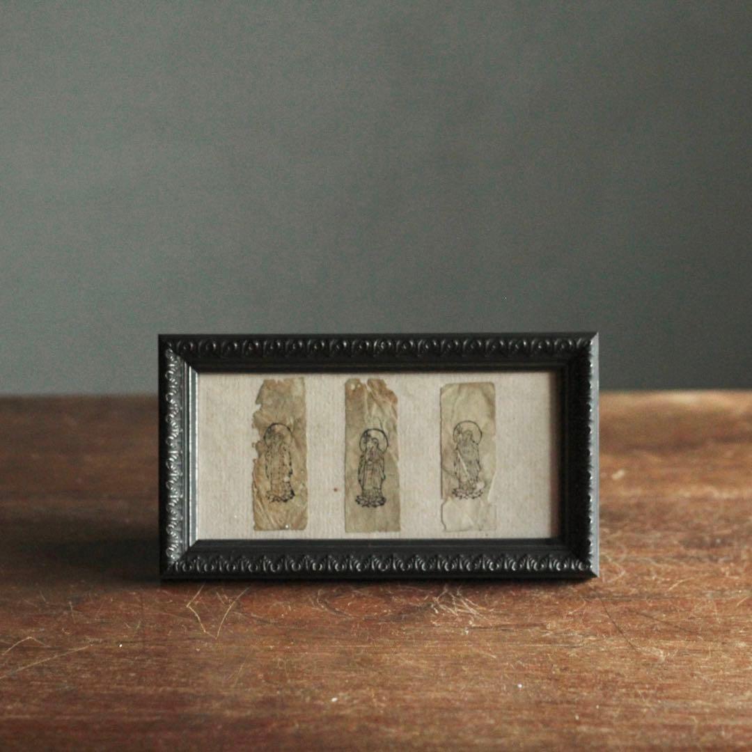 地蔵菩薩 印仏 護符 額装 3体 仏教美術 古美術 古道具 アンティーク