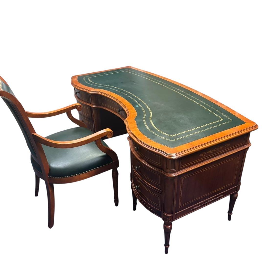 限定配送 書斎机 キドニーデスク 椅子セット マホガニー材 イタリア製 羽 F