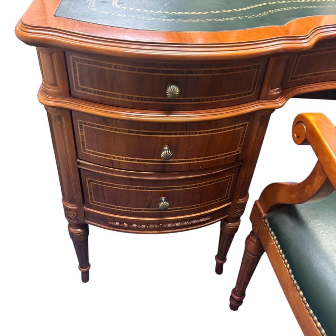 限定配送 書斎机 キドニーデスク 椅子セット マホガニー材 イタリア製 羽 F