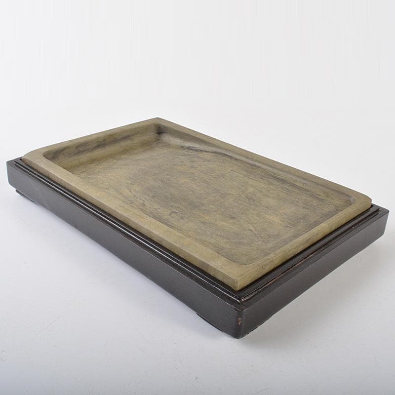 中国　書道具　端渓硯　緑端渓　唐木箱付　C　R7141