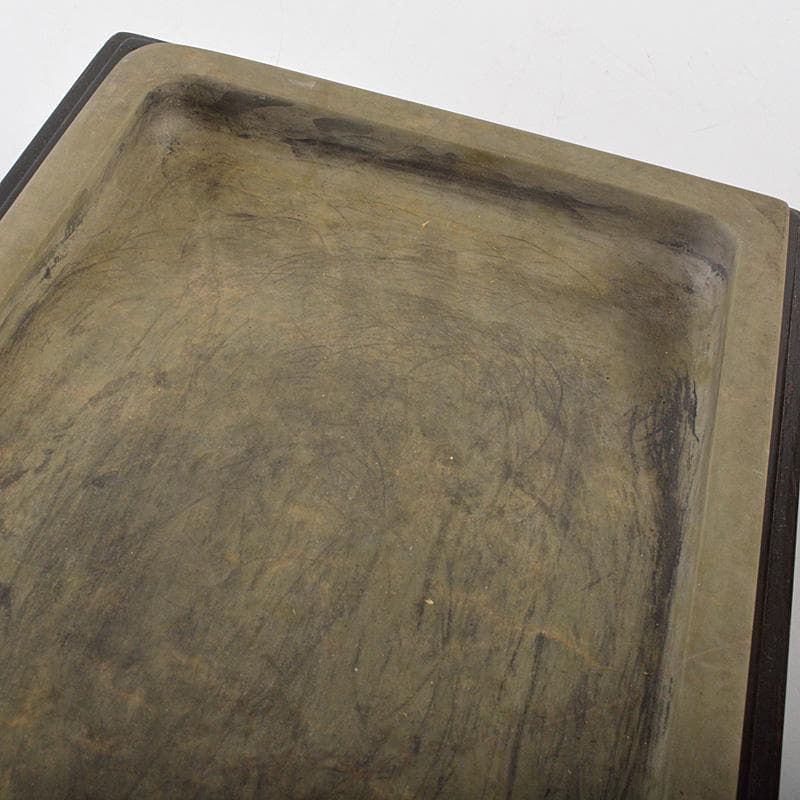 中国　書道具　端渓硯　緑端渓　唐木箱付　C　R7141