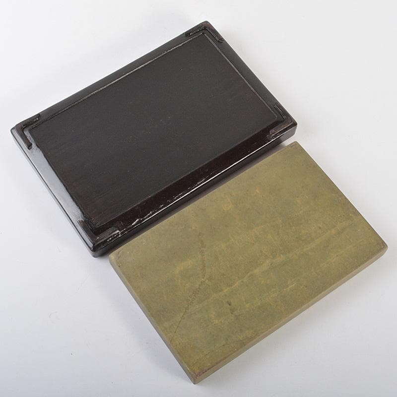 中国　書道具　端渓硯　緑端渓　唐木箱付　C　R7141