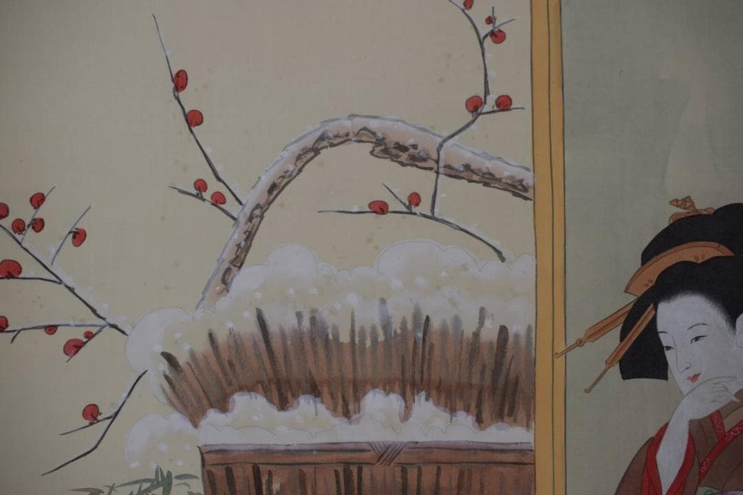 作者不詳/浮世絵/美人画/雪遊び/掛軸☆宝船☆Y-813　JM