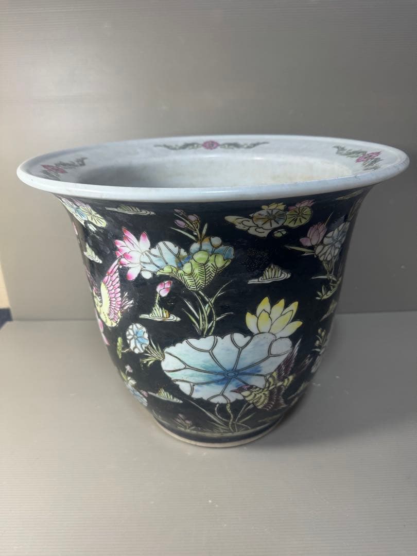 2609 中国骨董　花鳥文　鉢　植木鉢　時代物