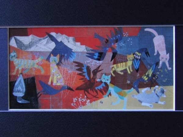 堀 文子、楽しい仲間、希少な額装用画集より、新品高級額、額装付、状態良好