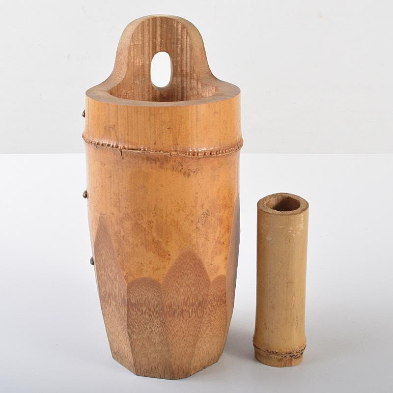 茶道具　竹　石清水　掛花入　茶席用　花押あり　書付時代箱　C　R6493