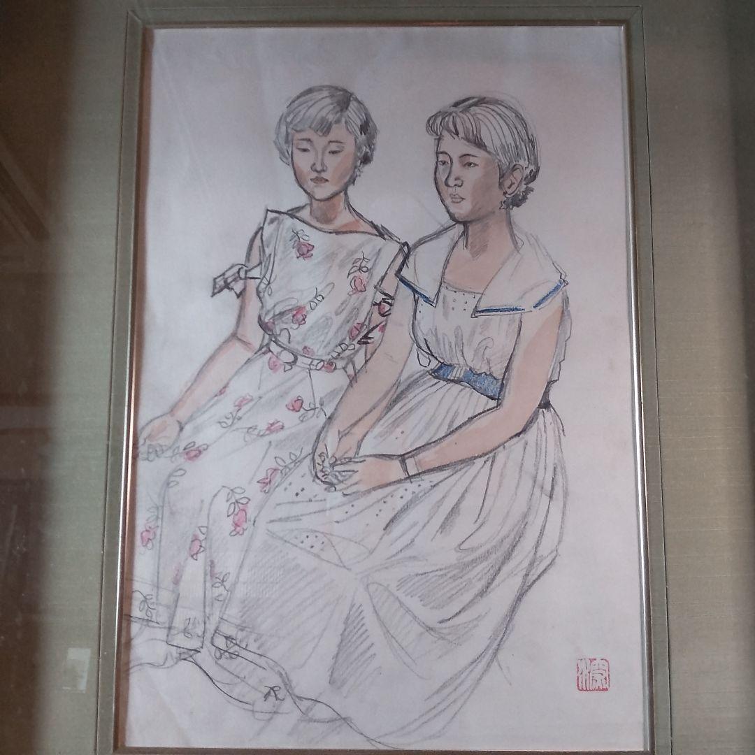 伊東深水、真筆作品「少女」スケッチ